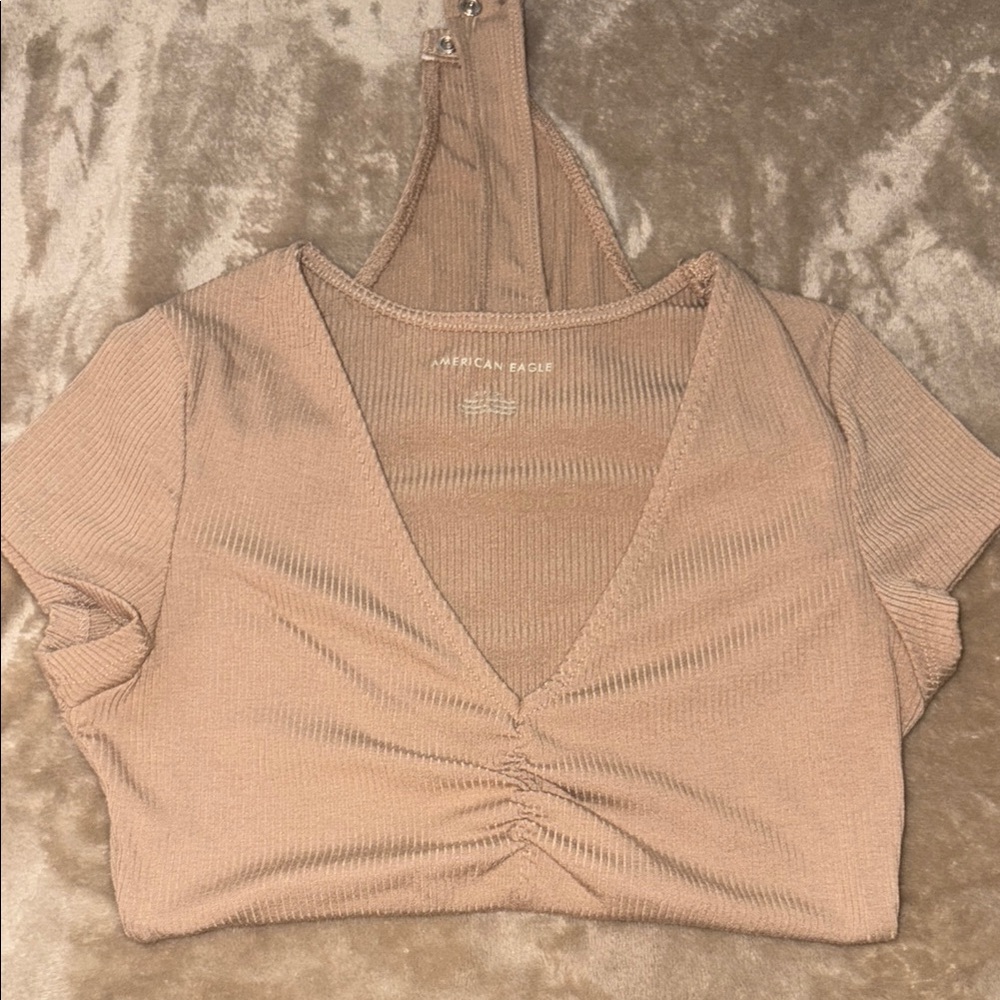 American Eagle Outfitters Tan Ruched Bodysuit